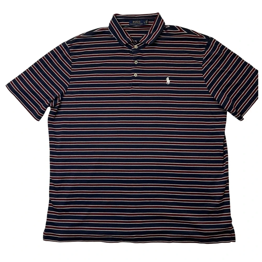 Polo Ralph Lauren Mens L Red Blue White Striped Pony Short Sleeve Polo Shirt